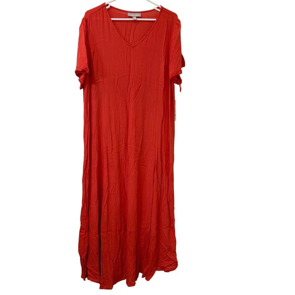 Woman Within NWT Womens Sz Large 18/20 Orange Crinkle Gauze Maxi Dress Vacation